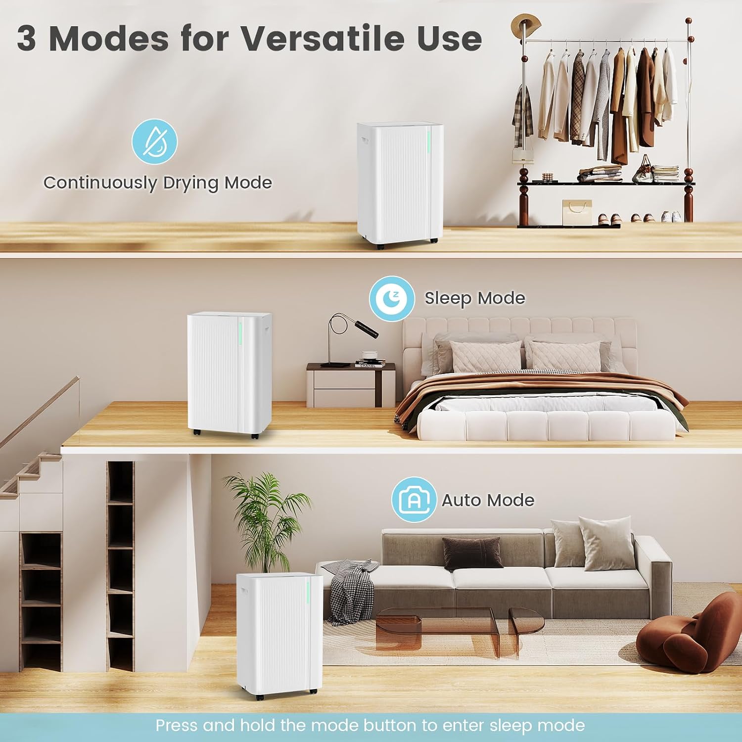ARLIME 4500 Sq.Ft Dehumidifier for Home, 54 Pints Dehumidifier for Bathroom Bedroom Basement w/Drain Hose, 3 Modes, LED Display, 3-Color Indicator Light, 24H Timer, Child Lock & Auto Defrost