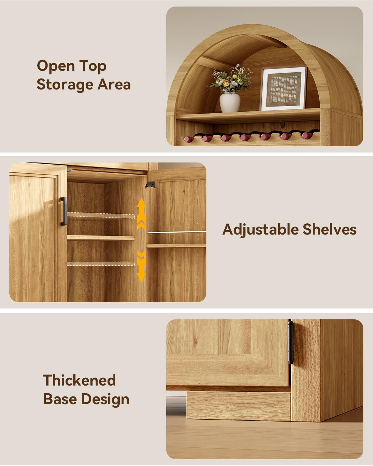 72' Tall Arched Kitchen Pantry, Modern Wood Kitchen Storage Cabinets with Large Drawer, 4 Door Shelves, Adjustable Shelves, and Wine Racks, Versatile Cupboard for Dining Room, Natrual Oak