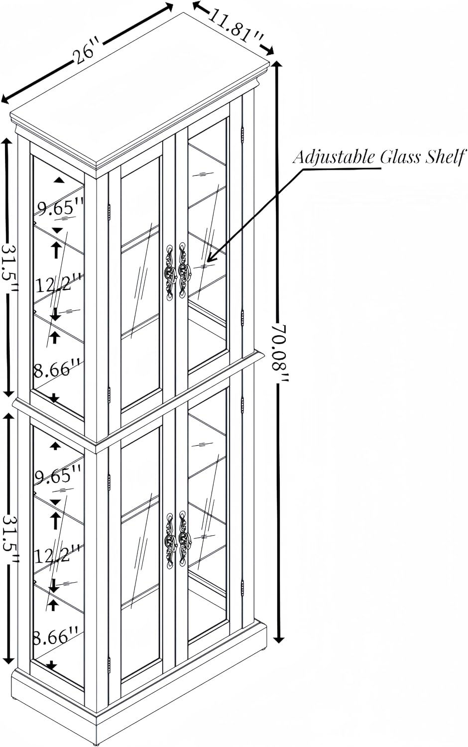 Lighted Glass Curio Cabinet with Lights & Adjustable Shelves,Curio Display Cabinet with Wood Frame,Corner Cabinet for Kitchen,Living Room,Office