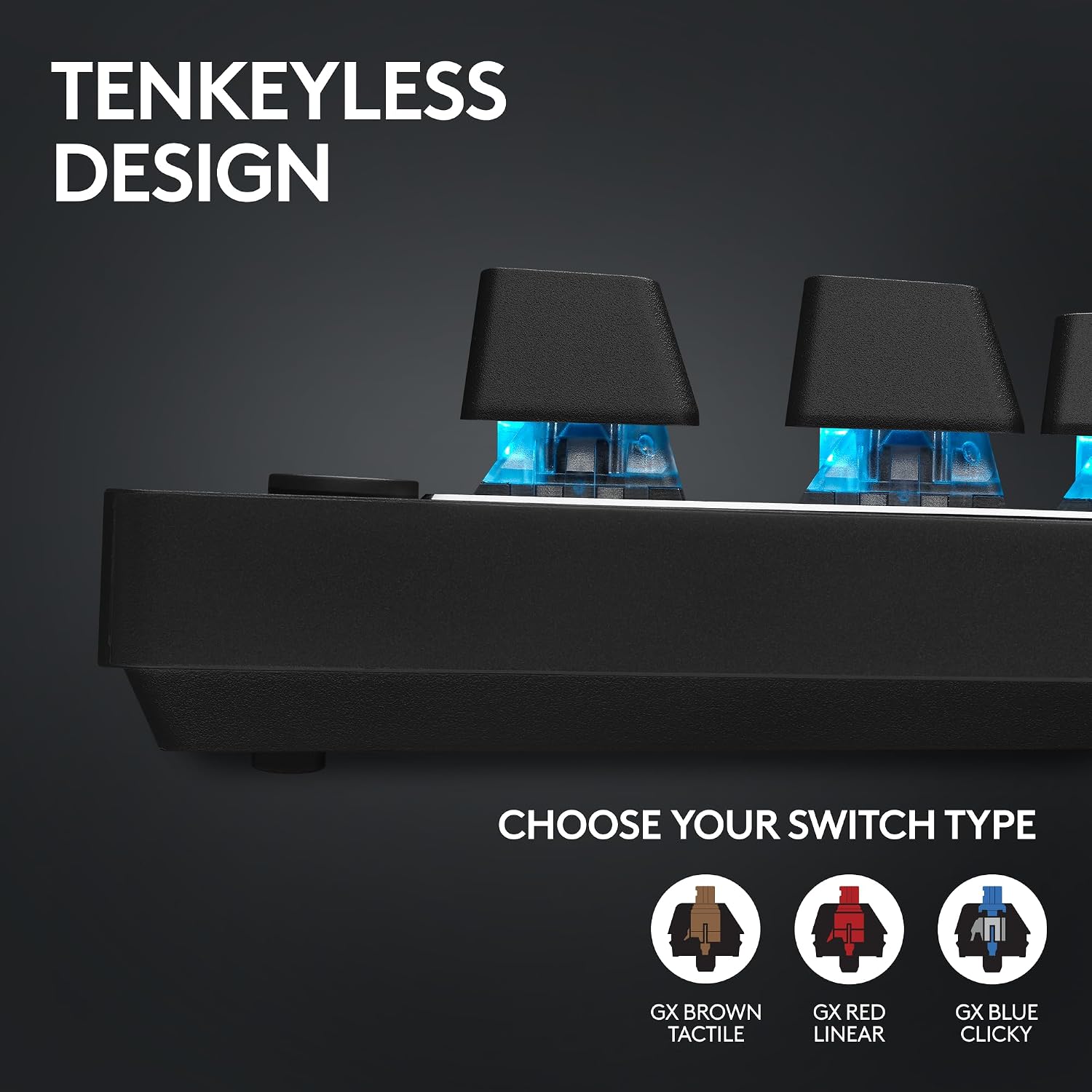 Logitech G PRO X TKL Lightspeed Wireless Gaming Keyboard, Ultra-Portable Tenkeyless Design, LIGHTSYNC RGB, PBT keycaps, Clicky Switches (GX Blue) - Black