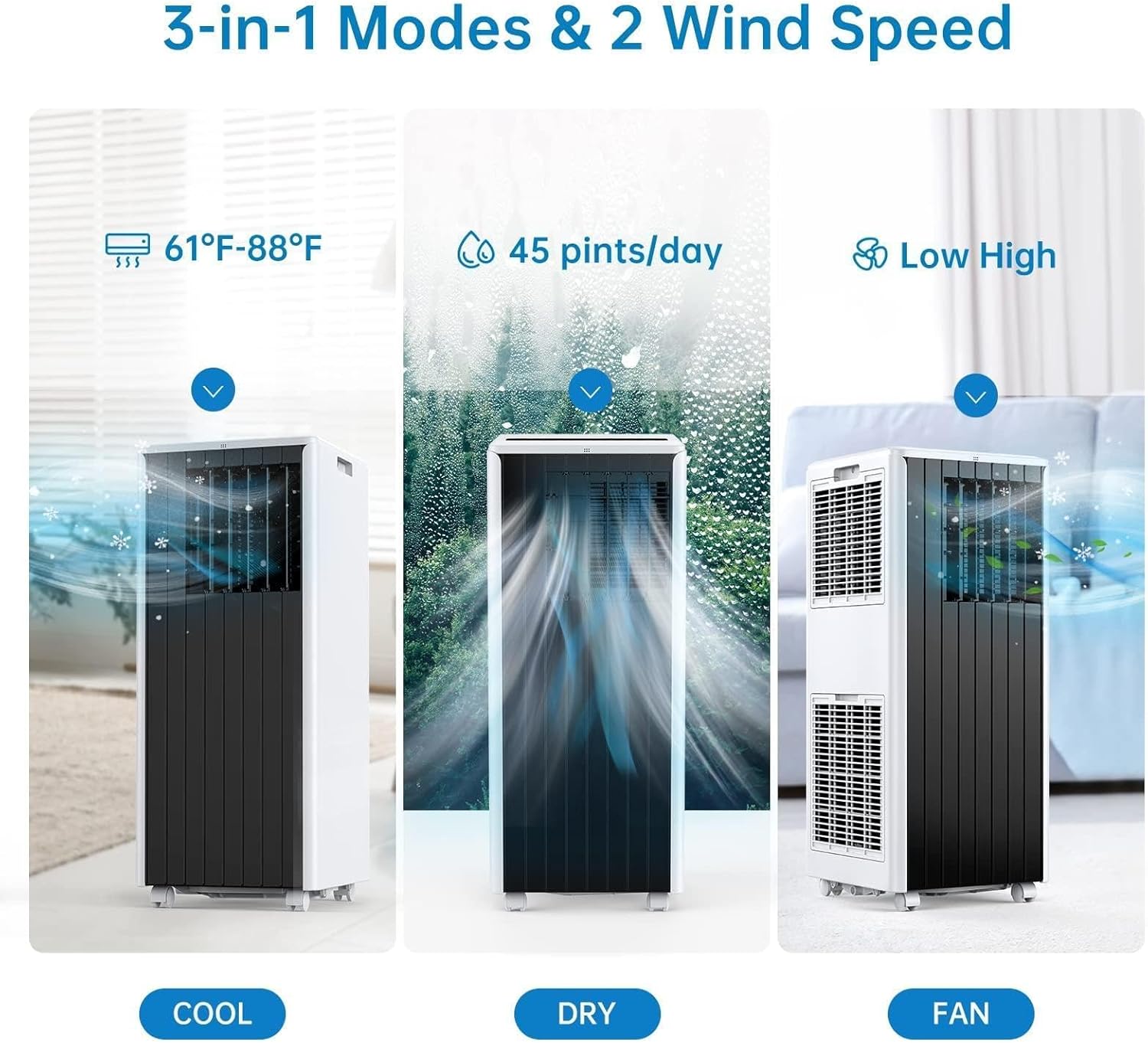 GarveeLife Portable Air Conditioner, 8,000 BTU Cools up to 350 Sq. Ft., LED Touch Panel, with Remote Contro, Built-in Dehumidifier, Fan, 3 in 1 Compact Indoor Quite AC Unit for Home Office Dorm RV