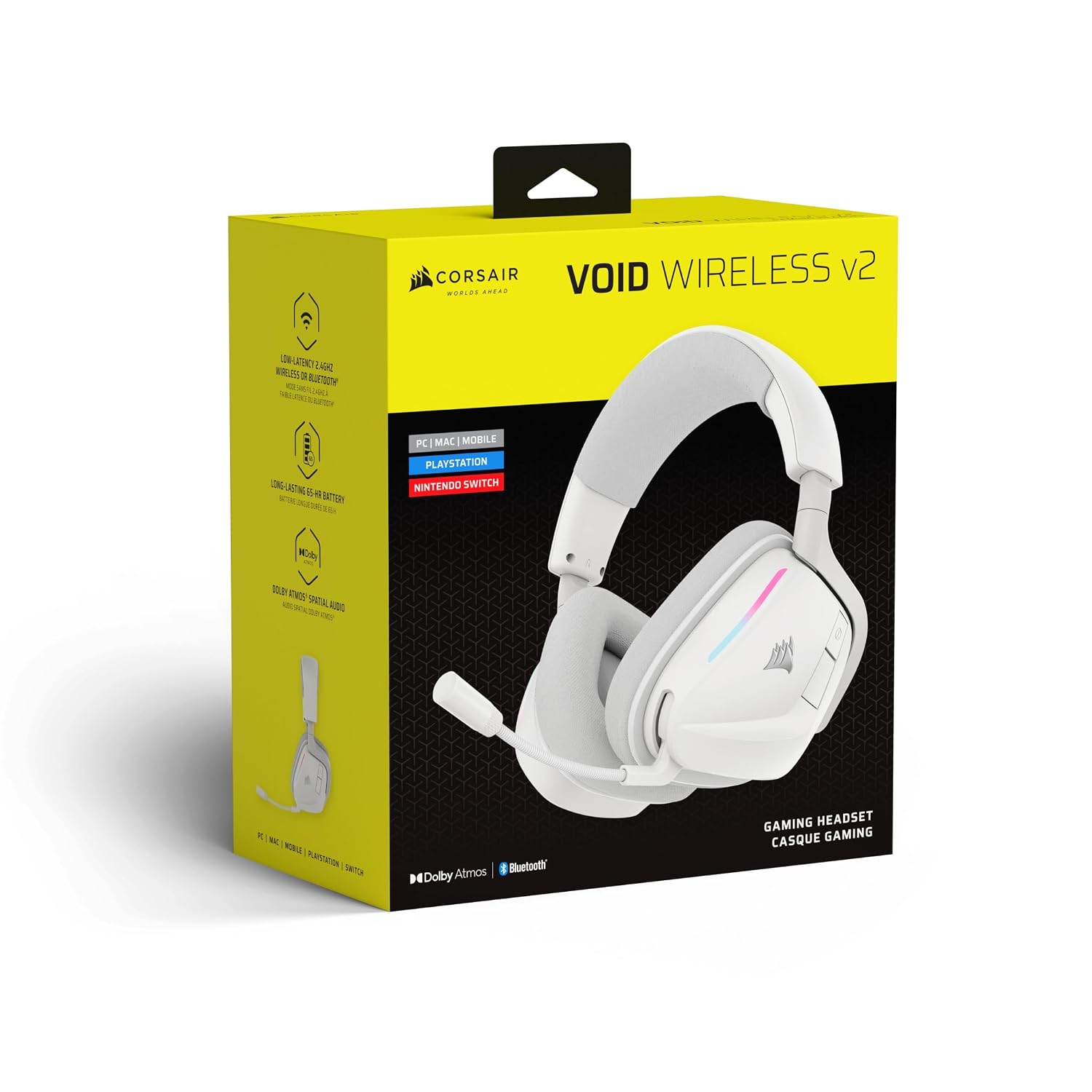 Corsair Void v2 Wireless Gaming Headset with Bluetooth for PC, PS5, PS4, Switch, Mobile – Dolby Atmos, 70 Hr Battery, Dual Wireless, Lightweight, Fast Charging – White