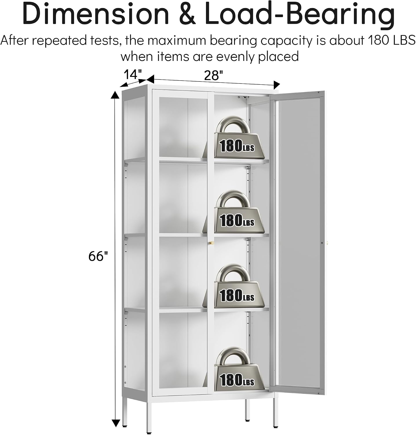 Polup Display Cabinet with 3 Color LED Lights and Tempered Glass, 66 Inch Tall Curio Cabinet with 3 Side Glass, White Display Case for Collectibles, Lighted Cabinets for Living Room- Assemble Required