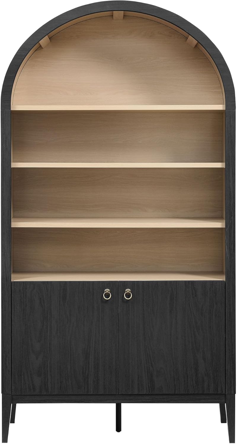 Modway Nolan Tall Arched Storage Display Cabinet in Black - 74 Inch Arch Bookshelf with Open and Closed Shelving - Modern Accent Cabinet for Living Room, Dining Room