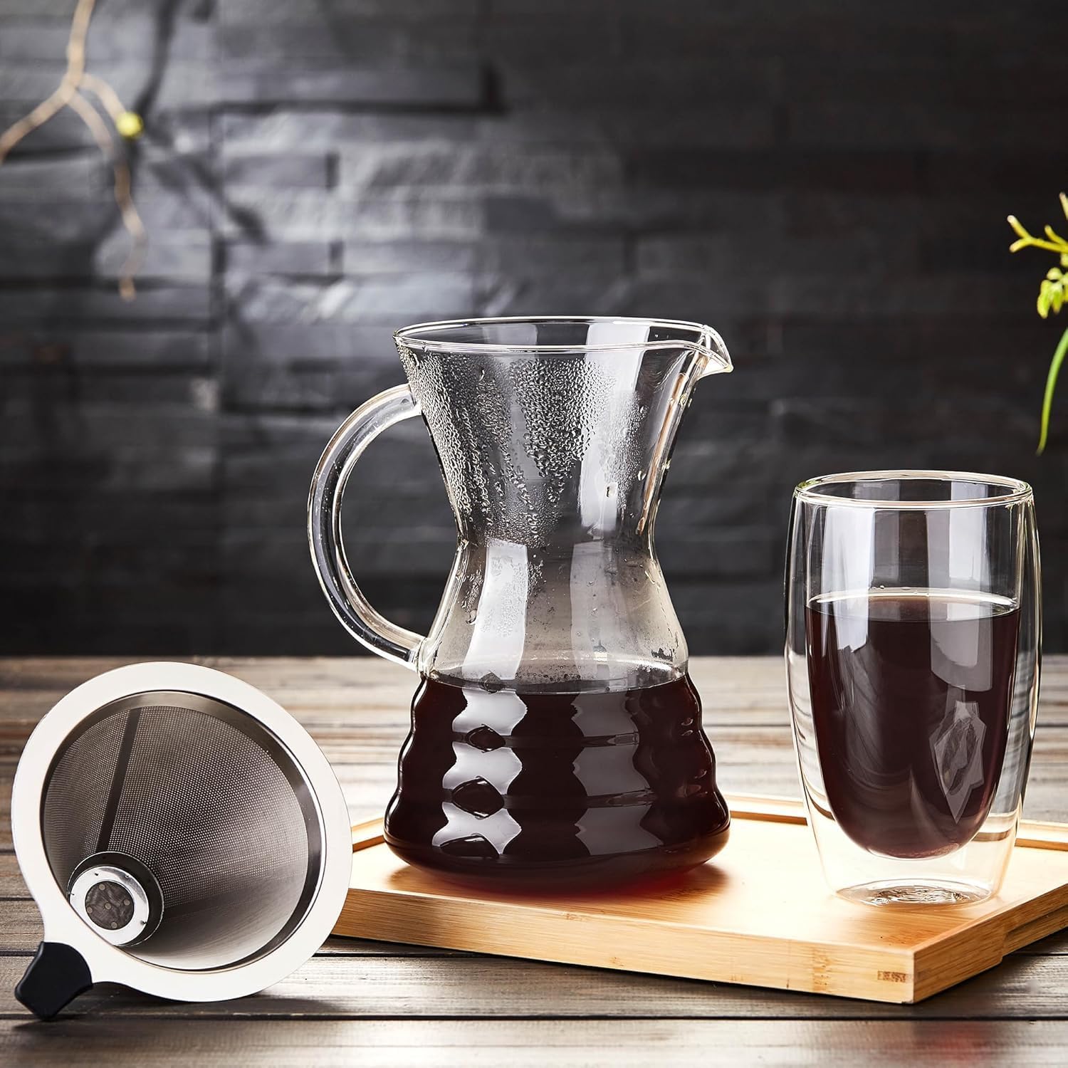 Unbreakable - 18 Pack Pour Over Coffee Maker with Permanent Stainless Filter 27 fl oz, Thickened Heat-Resistant Borosilicate Glass Dripper Coffee Brewer, Stovetop Safe