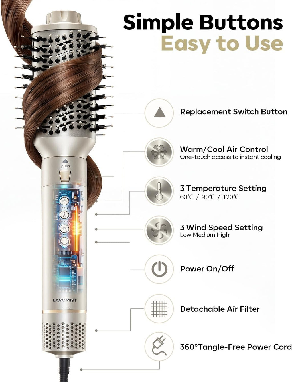9-in-1 Dual Voltage Hot Air Styler & Hair Dryer Brush (100-240V) with Straightener & Curler Attachments, 110,000 RPM Ionic Fast Drying for Frizz-Free Styling, Gifts for Mom Women