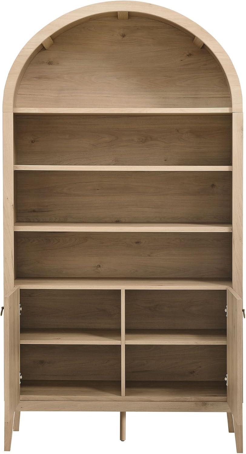 Modway Nolan Tall Arched Storage Display Cabinet in Light Oak - 74 Inch Arch Bookshelf with Open and Closed Shelving - Modern Accent Cabinet for Living Room, Dining Room