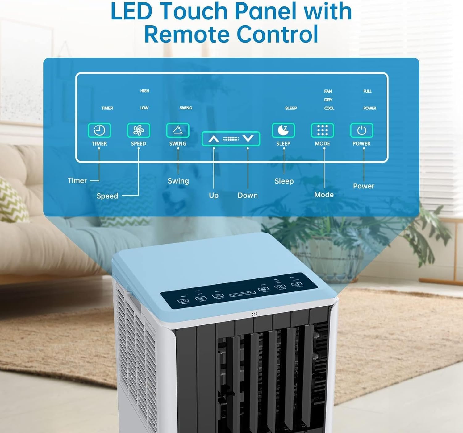 GarveeLife 8,000 BTU Portable Air Conditioner with Remote Contro Cools up to 350 Sq. Ft., LED Touch Panel, Built-in Dehumidifier, Fan, 3 in 1 Compact Indoor Quite AC Unit for Home Office Dorm RV, Gray
