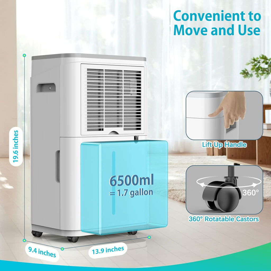 HUMILABS 50 Pint 4500 Sq.Ft Home Dehumidifiers, 1.7 Gallon Tank Dehumidifier for Basement with Drain Hose, Auto/Quiet Sleep/Dry Mode