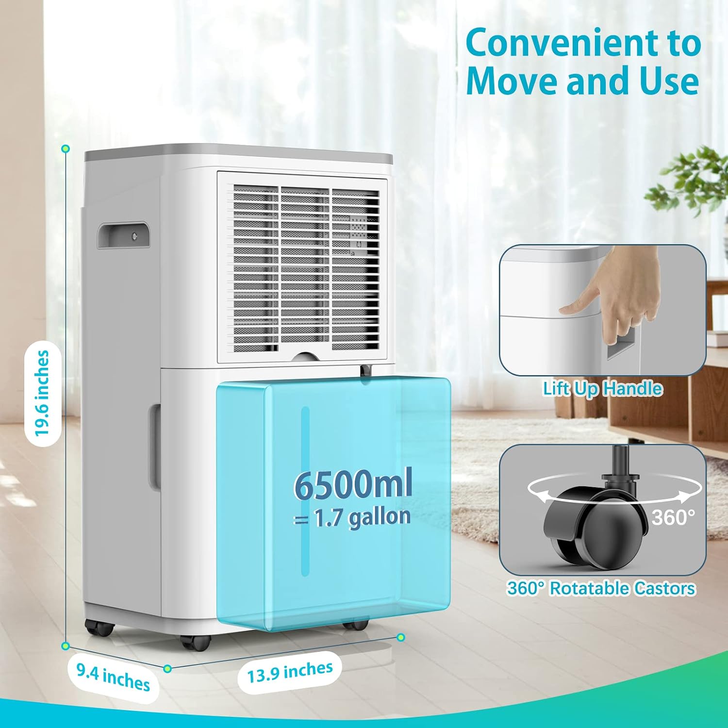 HUMILABS 50 Pint 4500 Sq.Ft Home Dehumidifiers, 1.7 Gallon Tank Dehumidifier for Basement with Drain Hose, Auto/Quiet Sleep/Dry Mode