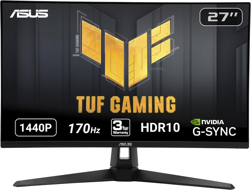ASUS TUF Gaming 27' 2K HDR Monitor (VG27AQ1A) - QHD (2560 x 1440), IPS, 170Hz (Supports 144Hz), 1ms, Extreme Low Motion Blur, Speaker, G-SYNC Compatible, VESA Mountable, DisplayPort, HDMI
