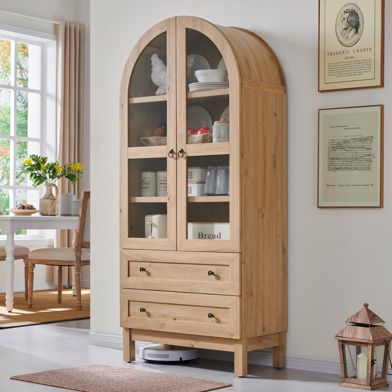IFGET 71' Tall Arched Kitchen Pantry, Modern Farmhouse Wood Kitchens Storage Cabinets with 2 Large Drawers and Adjustable Shelves, Versatile Cupboard for Kitchen, Dining Room, Bathroom, Natrual