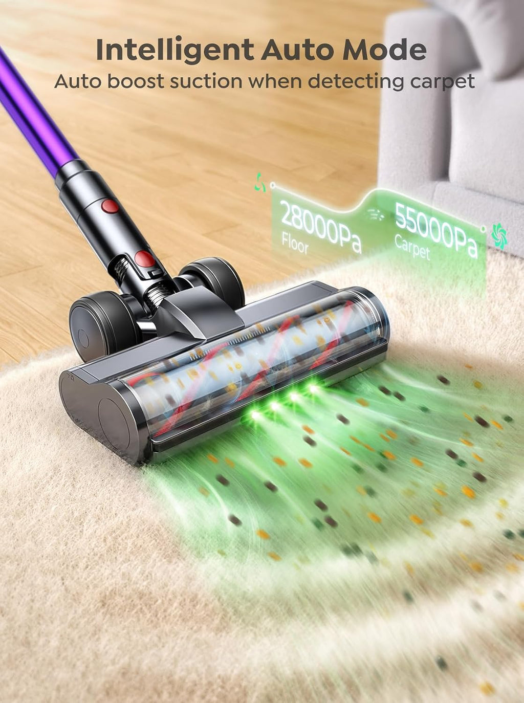INTETURE Cordless Vacuum Cleaner, 650W 55KPA 70 Mins Vacuum Cleaners for Home, Anti-Tangle Stick Vacuum with Touch Screen, Wall Mount Charging, Upgraded Vacuum Cordless for Pet Hair/Carpet/Floors