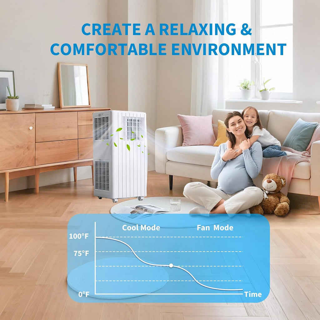 Portable Air Conditioners, Cool up to 350 Sq. Ft, 8,000 BTU 3-in-1 Movable AC for Bedroom with Dehumidifier, Fan, Sleep Mode, 24H Timer, Remote Control, and Window Installation Kit Included