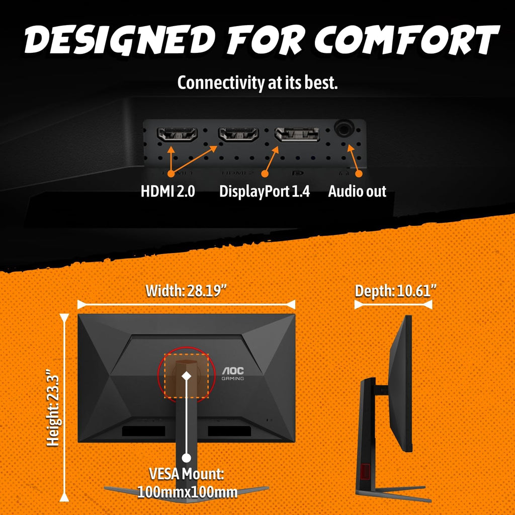 AOC 32 inch 4K Gaming Monitor, UHD 3840×2160 160Hz / FHD 320Hz Dual Mode, IPS Panel, 0.5ms MPRT, HDMI 2.1, DisplayPort 1.4, G-Sync Compatible, Height Adjustable Stand, U32G4