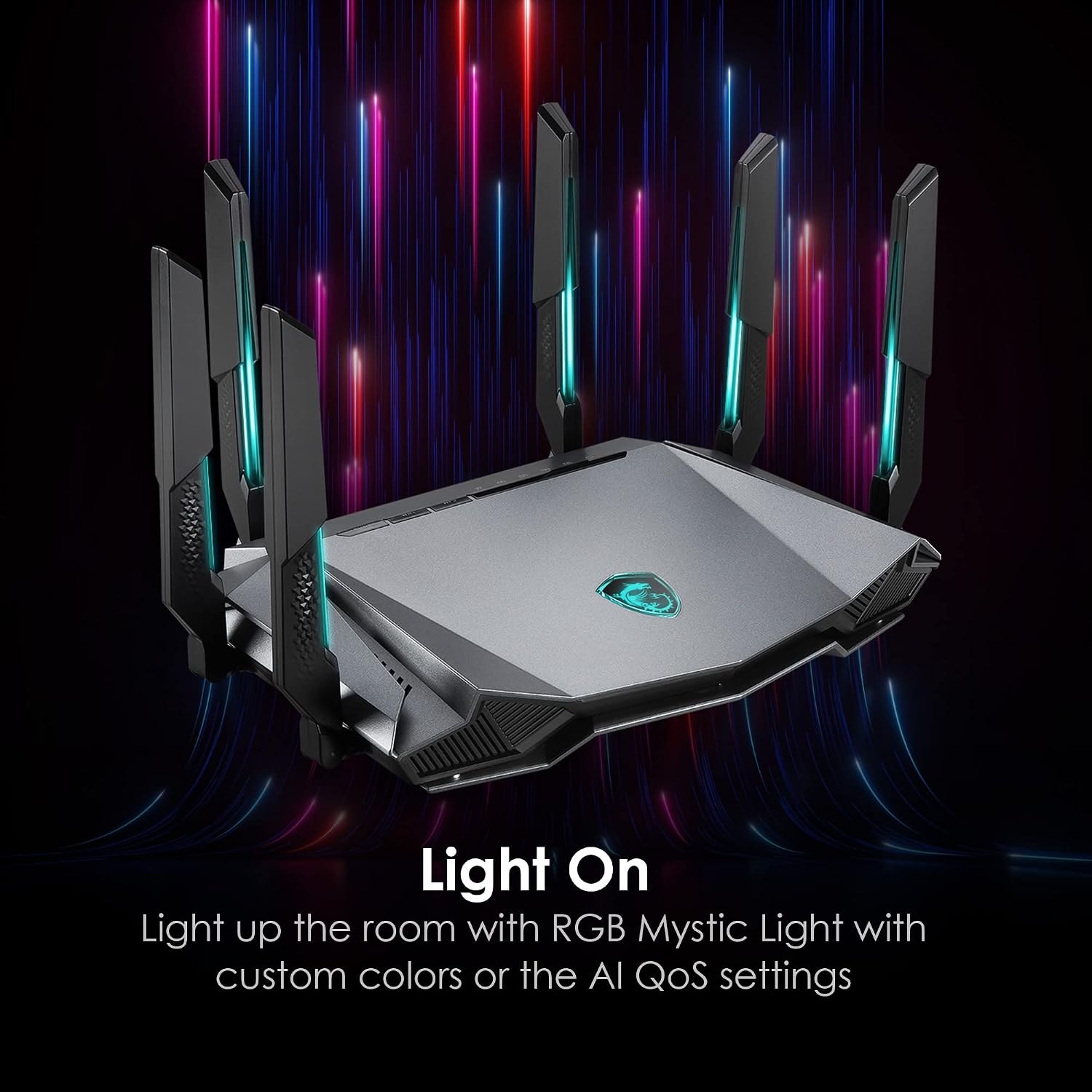 MSI Radix AXE6600 WiFi 6E Tri-Band Gaming Router, AI QoS, RGB, 1.8GHz Quad-Core Processor, MU-MIMO, Tri Band Gigabit Wireless, 8-Stream, High Speed Long Range Gaming Router