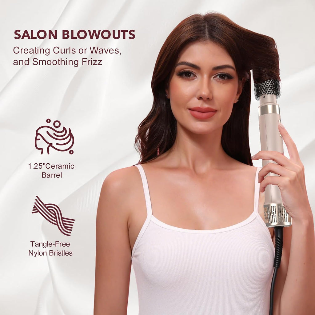 StyleVibe 8-in-1 Air Styler, Hair Dryer & Blow Dryer Brush with Travel Case - Auto Wrap Curls (L/R), Fast Drying, Thermal Round Brush for Smooth Blowouts & Frizz-Free Volume, No Heat Damage