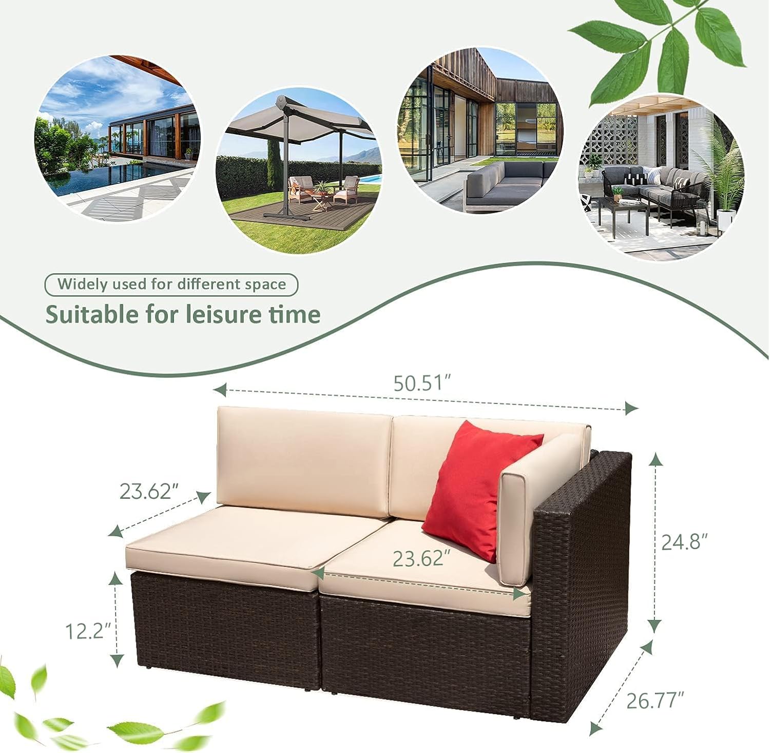 Devoko Patio Furniture Sofa Sets Outdoor All-Weather Sectional Corner Sofa and Armless Small Couch (Beige, 2 PCS Patio Sofa Set)