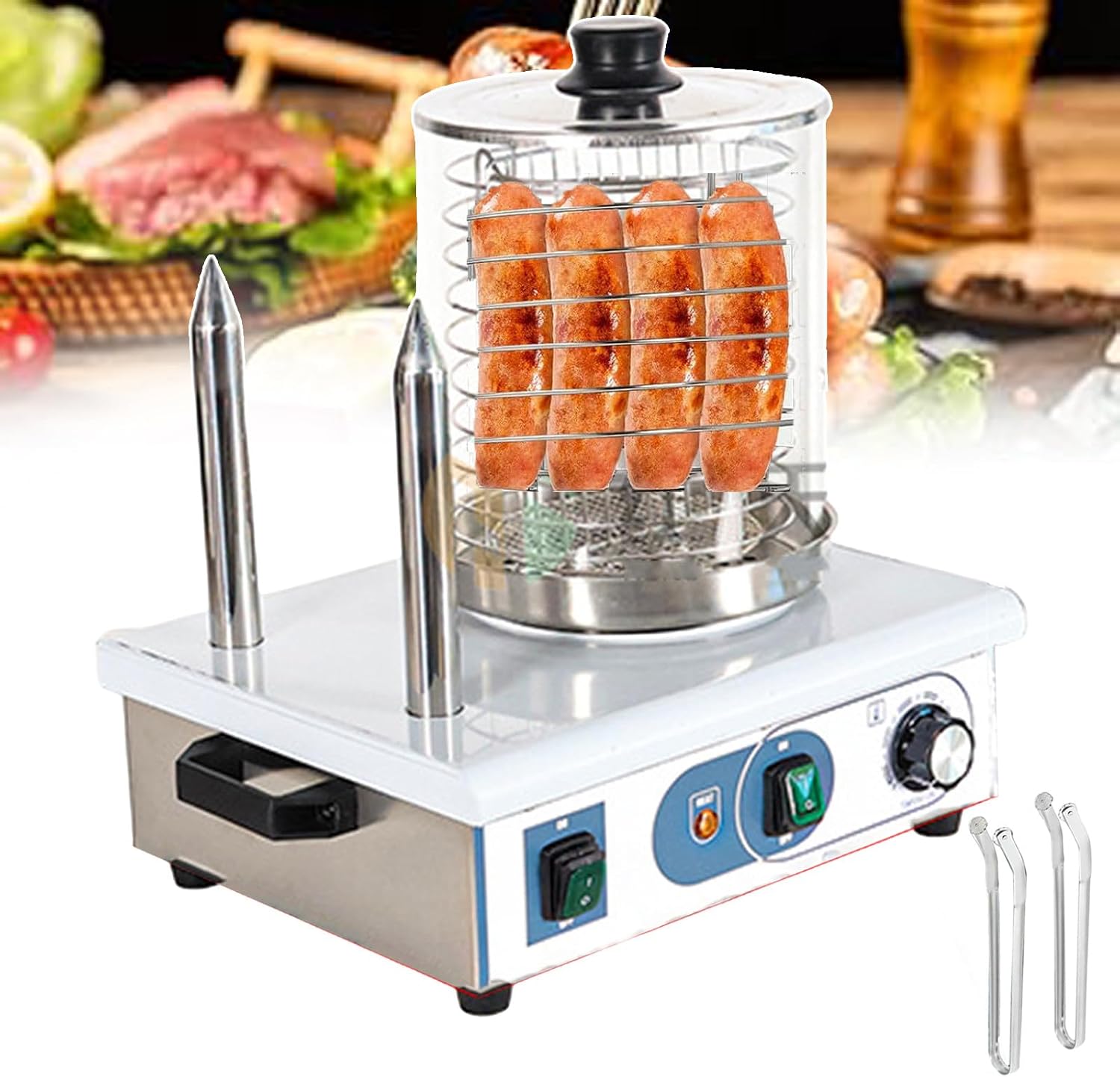 Hot Dog Steamer And Roll Warmer, Electric Sausage Maker With Detachable Lid And Aluminum Heating Rod, Electric Contact Grills Food Steamers For Meat - 550w/1200w,2 stick