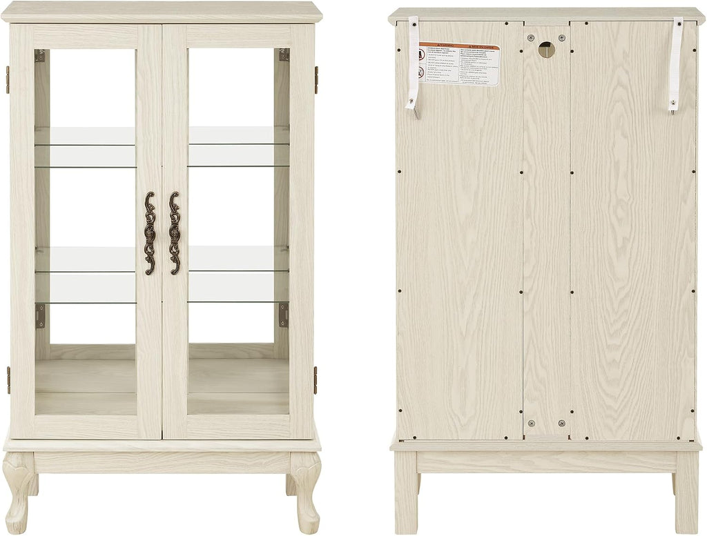 43'H Lighted Display Curio Cabinet, 3-Tier Glass Accent Storage Cabinet Curio Showcase w/ 2 Doors & Adjustable Shelves, Wine Artwork Storage Rack w/ Mirrored Back Panel for Living Room (White)