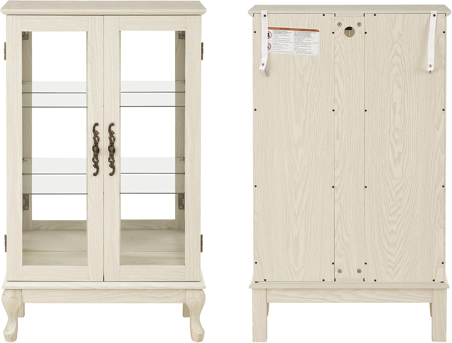 43'H Lighted Display Curio Cabinet, 3-Tier Glass Accent Storage Cabinet Curio Showcase w/ 2 Doors & Adjustable Shelves, Wine Artwork Storage Rack w/ Mirrored Back Panel for Living Room (White)