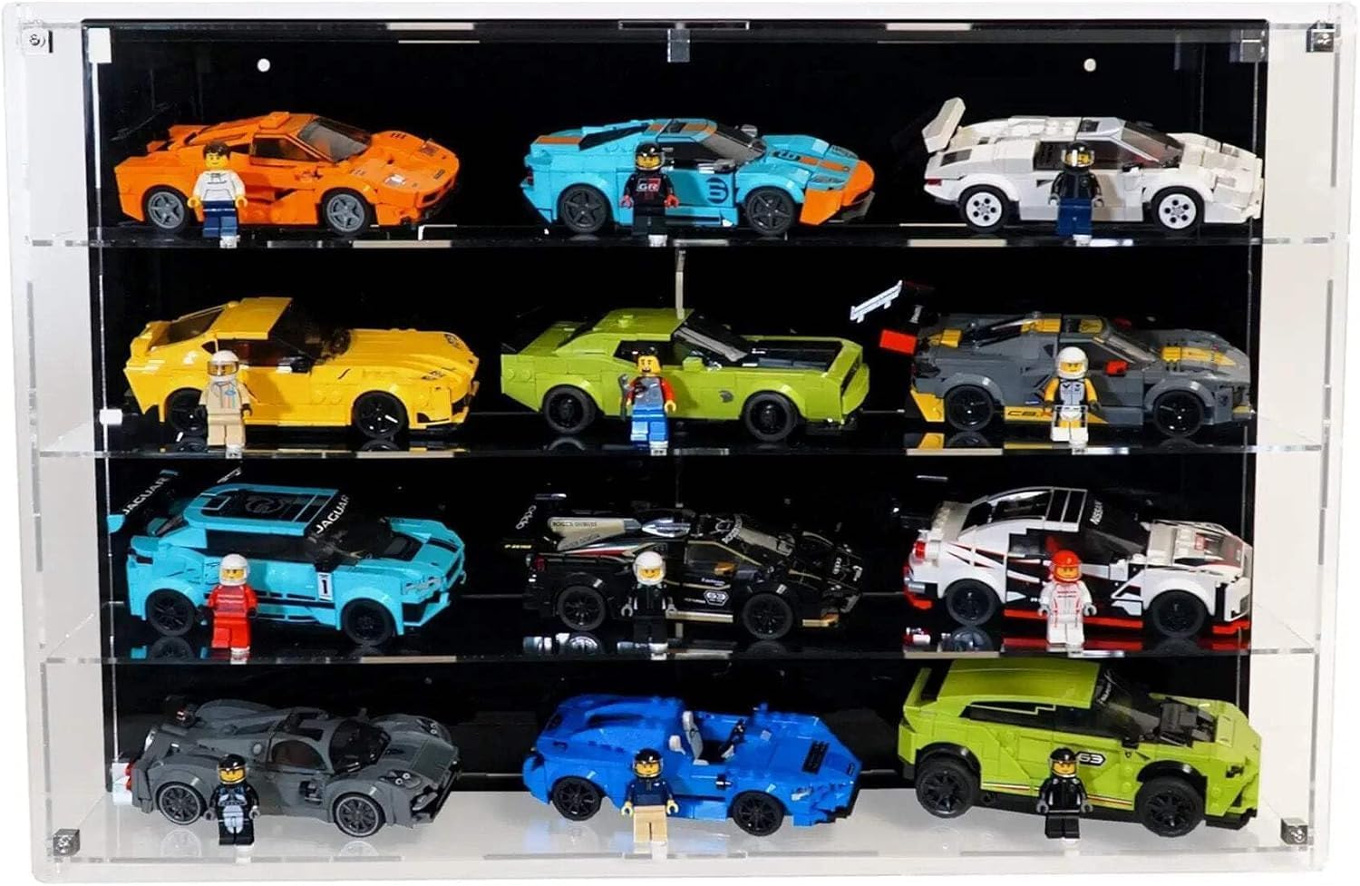 Wall-Mount Display Case Compatible with 12 LEGO Speed Champions Cars – Compact Multi-Tier Racing Showcase – Sets Not Included
