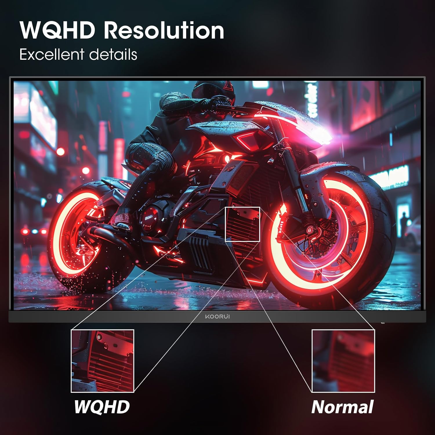 KOORUI 27' Gaming Monitor, 200Hz 1ms Fast IPS, WQHD (2560 x 1440p) HDR 400 Display, DCI-P3 95% Color Gamut, FreeSync Premium, Adaptive G-Sync, HDMI x 2, DisplayPort, G2721P