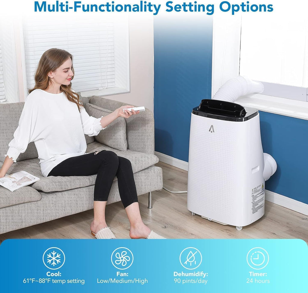 14000 BTU Portable Air Conditioners Cools Up to 750 Sq.Ft, 3-In-1 Portable AC Unit With Dehumidifier, Fan, Cooling Mode & Window Kit, Room Air Conditioner Portable for Bedroom, Living Room, Office