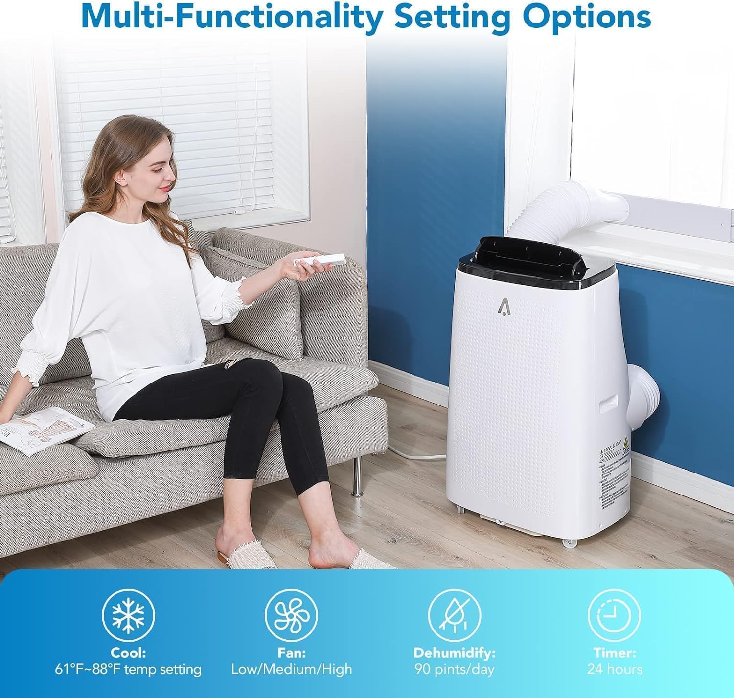 14000 BTU Portable Air Conditioners Cools Up to 750 Sq.Ft, 3-In-1 Portable AC Unit With Dehumidifier, Fan, Cooling Mode & Window Kit, Room Air Conditioner Portable for Bedroom, Living Room, Office