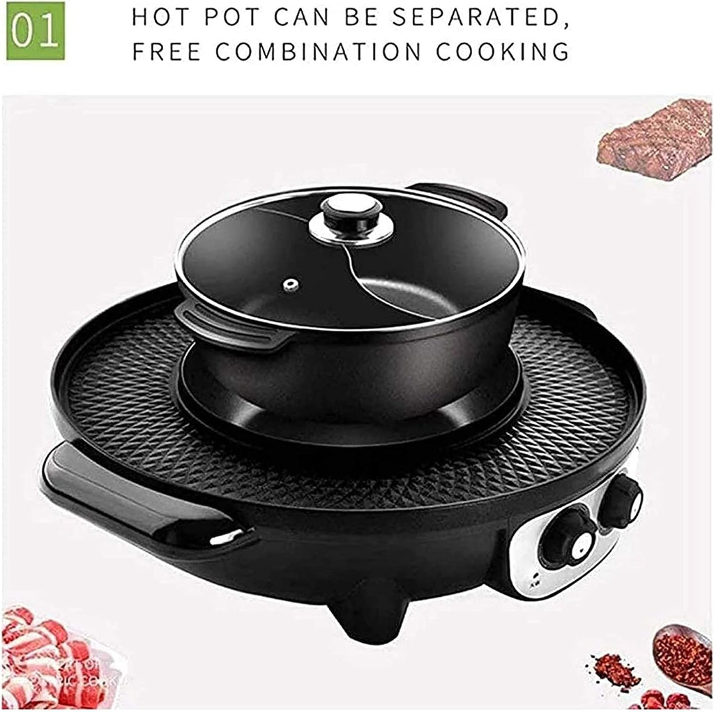 Korean BBQ Grill Smokefree Electric Grill,2200W Large Capacity 2 in 1 Electric Barbecue Grill Indoor Hot Pot with divider, Household Non-Stick Pan with 5 Temperature Adjust (Color : Red)