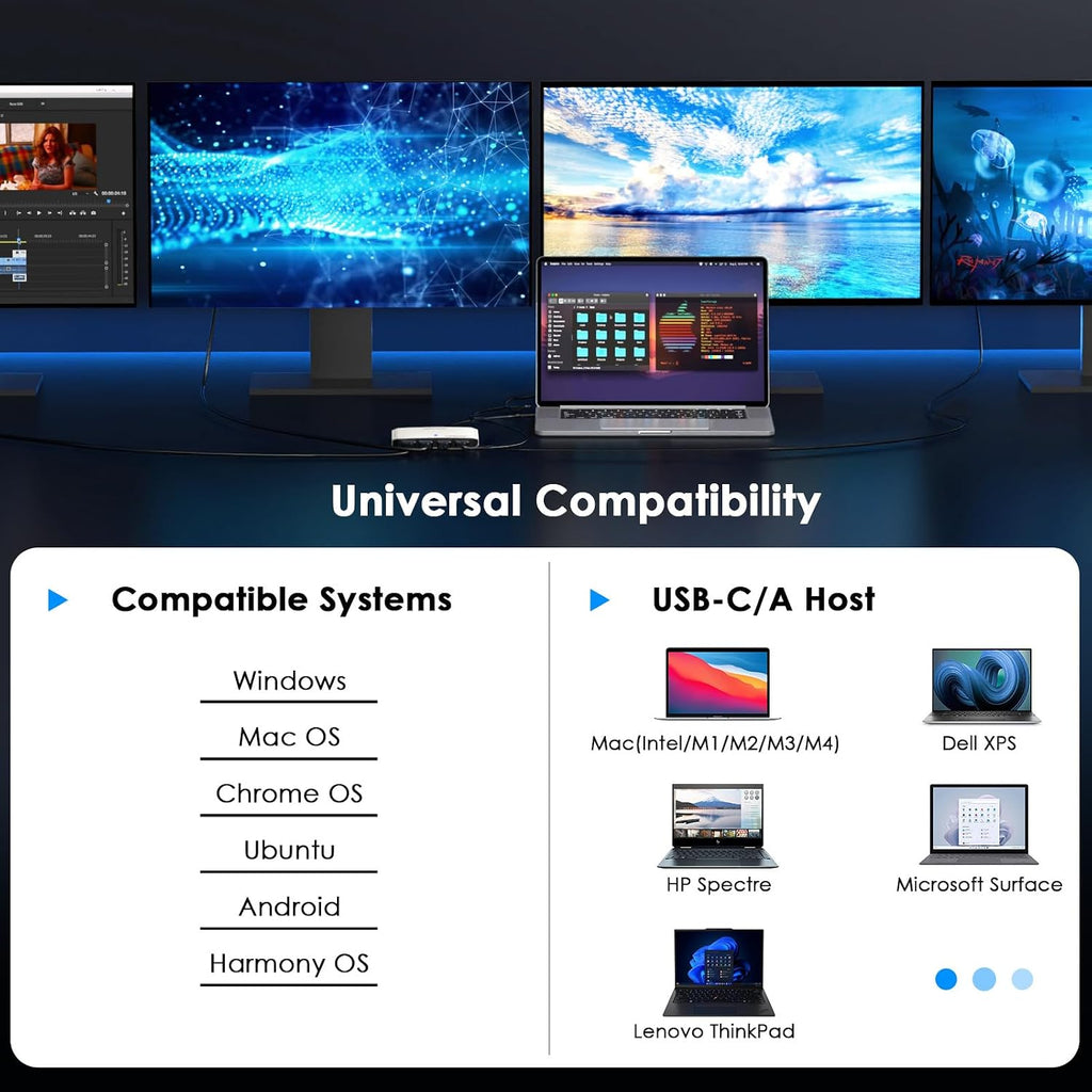 WAVLINK USB 3.0 or USB-C to Quad HDMI Splitter Extended Display for Four Monitor with 85W PD, Displaylink Adapter 4 HDMI 4K@60Hz for Mac M1-M5/Macbook Neo or Windows 10/11, Driver Required