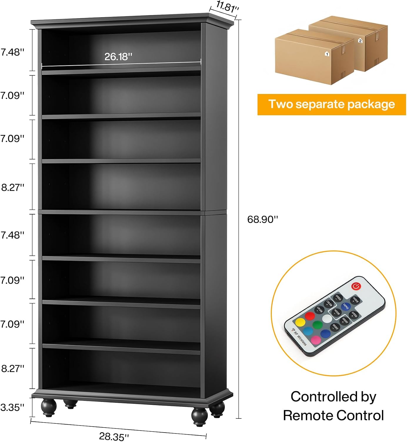 Tribesigns Narrow Tall Shoe Cabinet with LED Lighting, 9-Tier 30 Pairs Freestanding Shoes Storage Cabinet, Wood Shoe Organizer Cabinet with Solid Wooden Legs for Entryway (2, Black)
