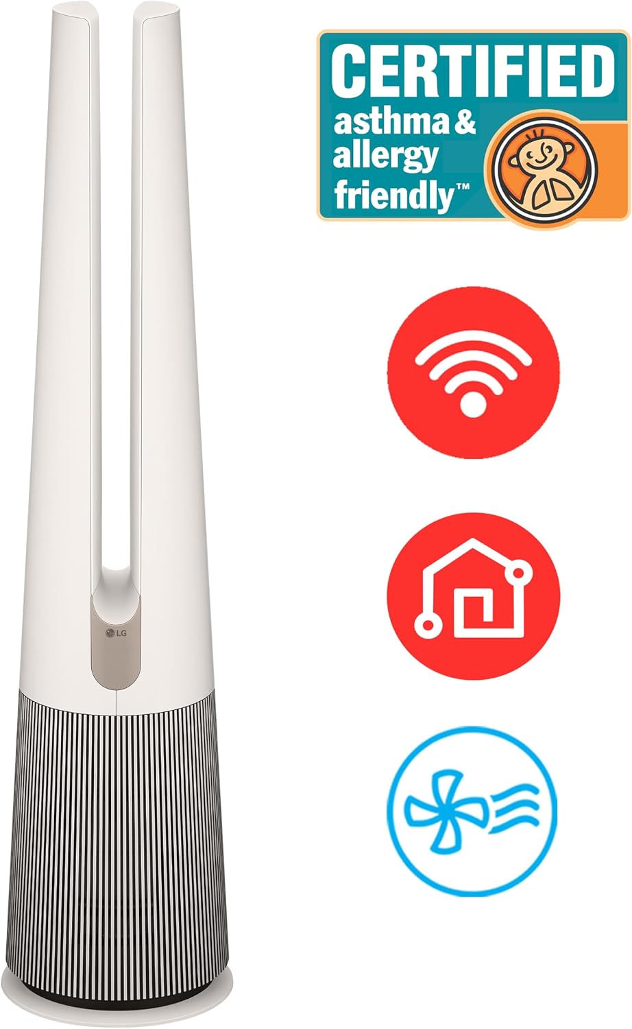 LG PuriCare AeroTower Air Purifier Fan for Home, Large and Small Room, Bedroom, with True HEPA Filter, Multiple Airflow Options, WiFi, Air Quality Monitor, Low Noise, NanoFiber