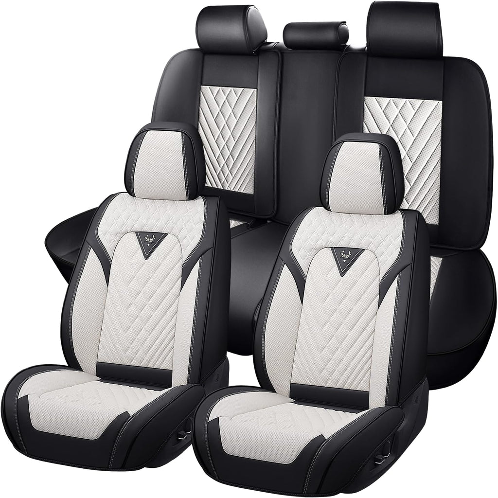 Car Seat Covers for Dodge Dart 2013-2016, Waterproof Nappa Leather Full Set Seat Cover, Anti-Slip and Comfortable Automotive Seat Protector&Accessories(Black White)