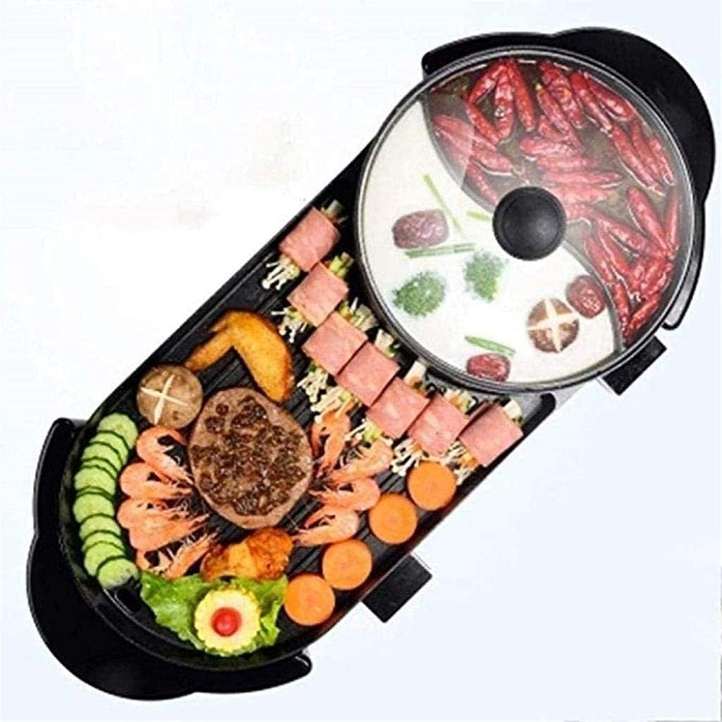 Indoor Korean Barbecue Grill Electric Teppanyaki Grill Table Hot BBQ Plate for Kitchen Dinner Party Camping Festival Cooking -Baking Pan Smokeless Barbecue 1500W,Portable Nonstick Griddle