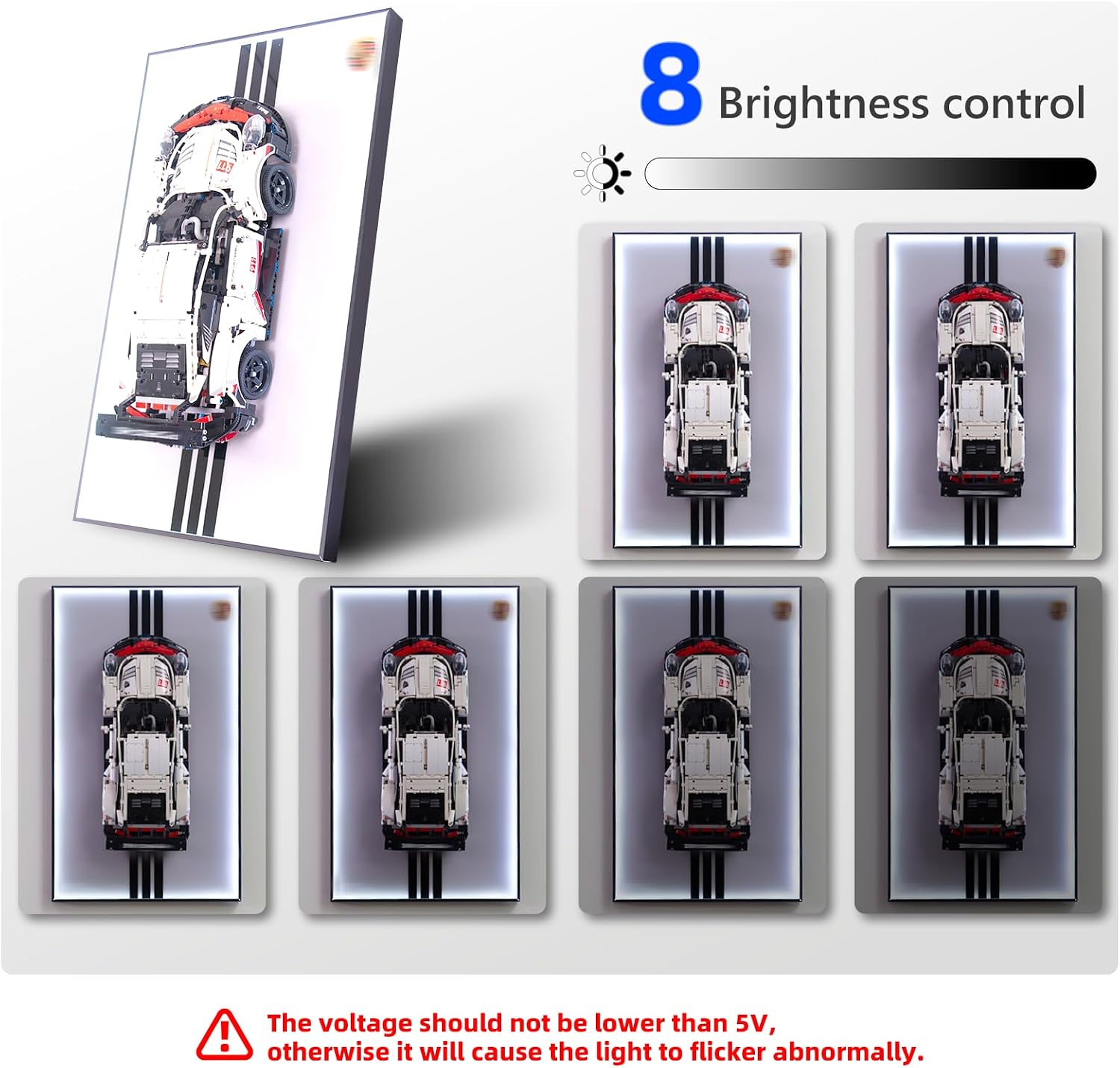 Display Wallboard with RGB LED Lights Compatible with Lego Technic Porsche 911 RSR Race Car Model Building Kit 42096 - Adult Collectibles Wall Mount for Home or Office Décor (No Car Included)
