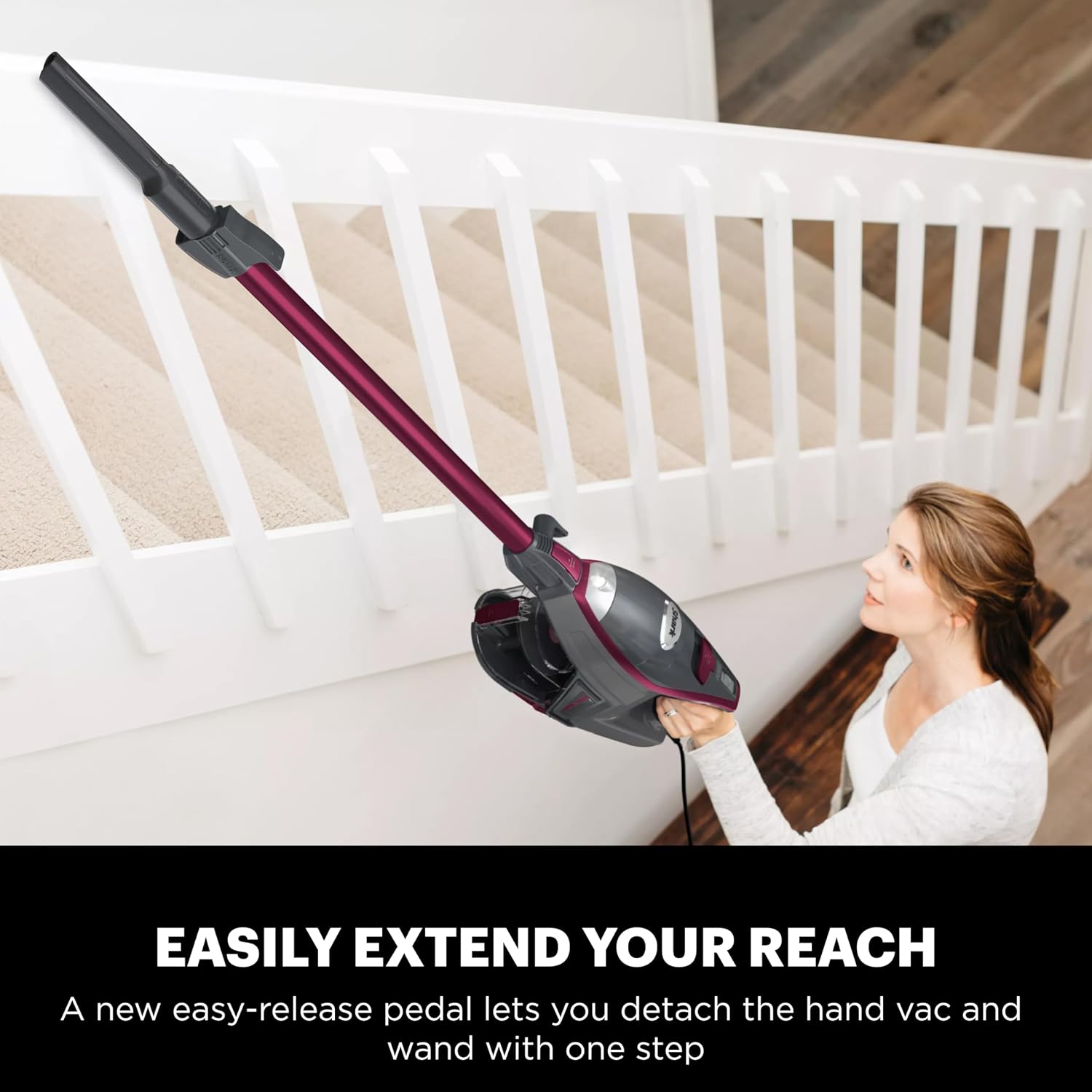 Shark HV371 Rocket Pro DLX Corded Stick, Removable Hand Vacuum, Advanced Swivel Steering, XL Cup, Crevice Tool, Upholstery Tool & Anti-Allergen Dust Brush, Fuchsia, Capacity
