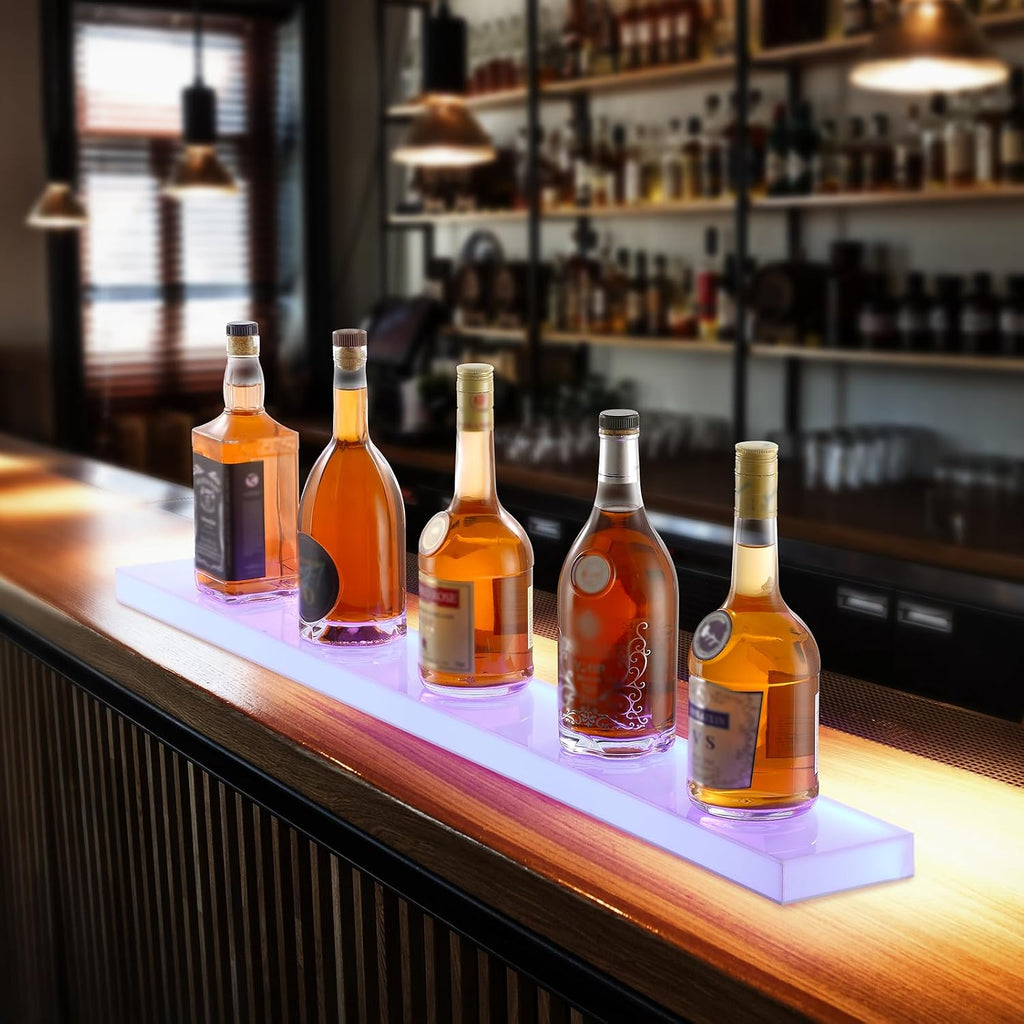 VEVOR LED Lighted Liquor Bottle Display, 1 Tier 40 Inch Wall Mounted Whiskey Rack Stand, 1 Step Commercial Illuminated Home Bar Shelf, Acrylic Drinks Light Shelves with RF Remote & App Control