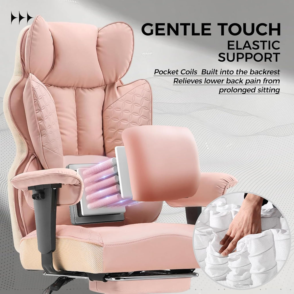COMHOMA Desk Office Chair Big and Tall Office Chairs Ergonomic Gaming Chairs with Wide Seat Leather High Back Chair with Foot Rest Adjustable Armrests Pocket Spring Lumbar Support