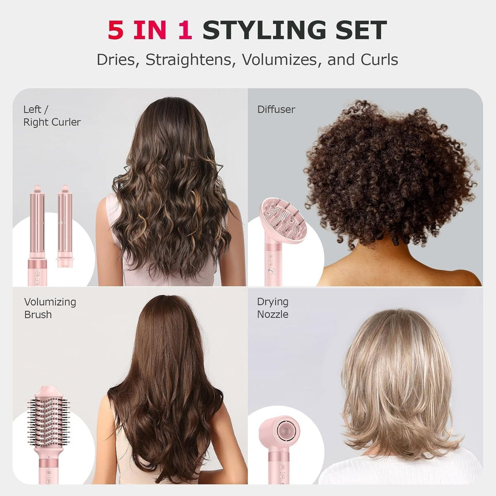 MESCOMB 5 in 1 High-Speed Hot Air Styler - Professional Frizz-Free Hair Dryer Brush, Fast Drying Hair Dryer with Diffuser, No Heat Damage Air Styler Wrap - Curl, Volumize Gift for Women
