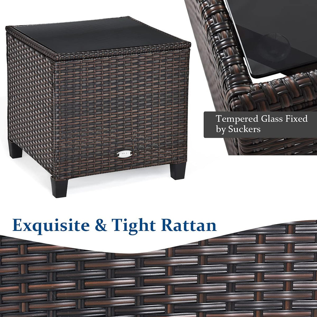 Tangkula 3 Pieces Patio Furniture Set, PE Rattan Wicker 3 Pcs Outdoor Sofa Set w/Washable Cushion and Tempered Glass Tabletop, Conversation Furniture for Garden Poolside Balcony (Black)
