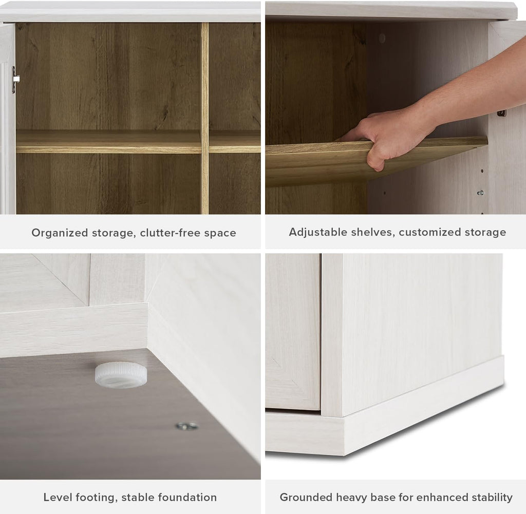 mopio Blake Storage Cabinet, Small Modular Accent Display Sideboard Buffet Cabinet with Storage, Media Console Credenza, for Kitchen, Coffee Bar, Pantry, Living Room (White Oak Acrylic, Single)