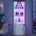 Lvifur 69' Corner Display Cabinet with RGB Lights,3-Tier Movable Glass Shelves,Curio Display with Human Body Sensor,Bookcase with Storage Cabinet for Toys,Books,Collectibles,Liquor,White