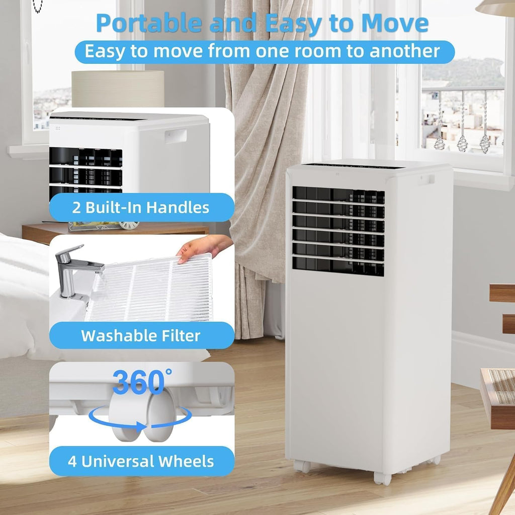 Portable Air Conditioner, 8000 BTU Portable AC Unit Cooling Up to 350 Sq.Ft, 3-In-1 Air Conditioner with Fan & Dehumidifier Mode, Remote Control, LED Display, 24 Timer for Bedroom, Living Room, Office