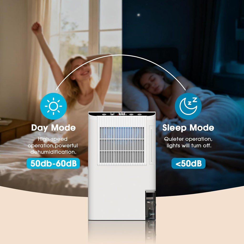 Dehumidifiers for Home, 2000 Sq.Ft Small Dehumidifier with 3.3ft Drain Hose, 2.5L Tank, Timer Sleep Mode, Portable Dehumidifier for Basement, Bedroom, Bathroom (Pearl White)