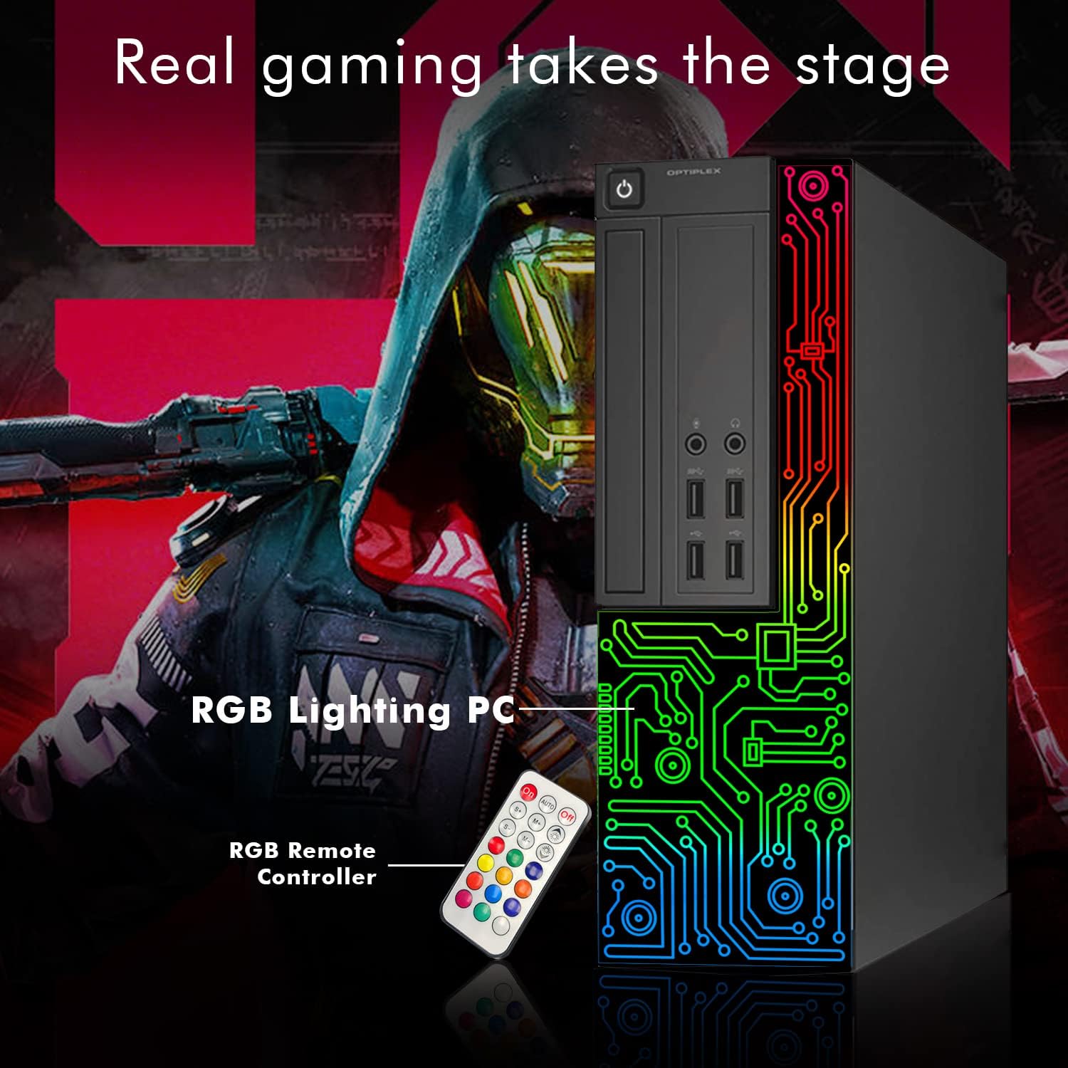 Dell Gaming OptiPlex Desktop RGB Computer PC, Intel Core i7, GeForce GT 1030 2GB GDDR5, 16GB RAM, 512GB SSD, 24 Inch HDMI Monitor, Keyboard Mouse and Headset, WiFi, Windows 11 Pro (Renewed)