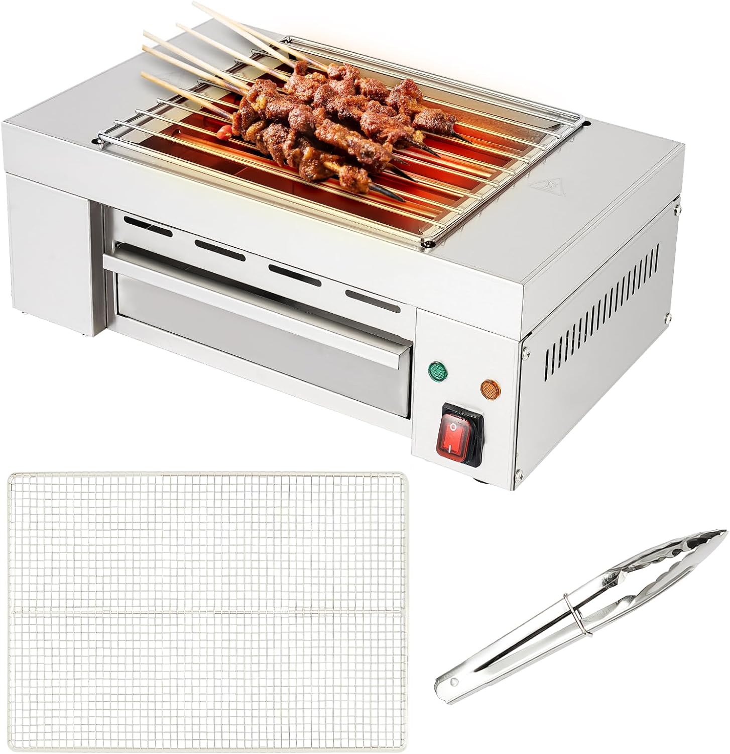 110V 1.5KW Electric Indoor Searing Grill, Stainless Steel Indoor Barbecue Electric Grill Indoor Smokeless Grill Commercial and Family Use Griddle Korean BBQ Grill