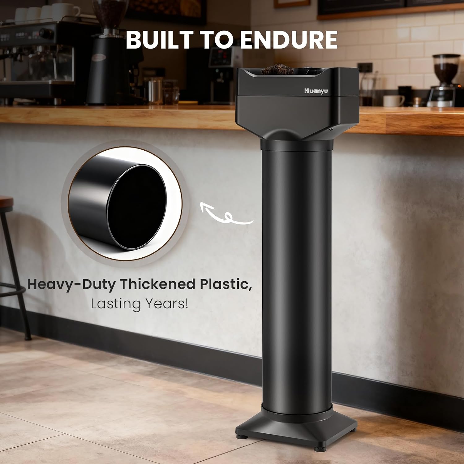 Huanyu Portafilter Cleaner Electric, 16L Large Capacity with 2 Brush Heads and 3 Scrapers for 58mm/51mm Portafilters, Vertical for Commercial Use, Automatic Coffee Grounds Cleaning Machine