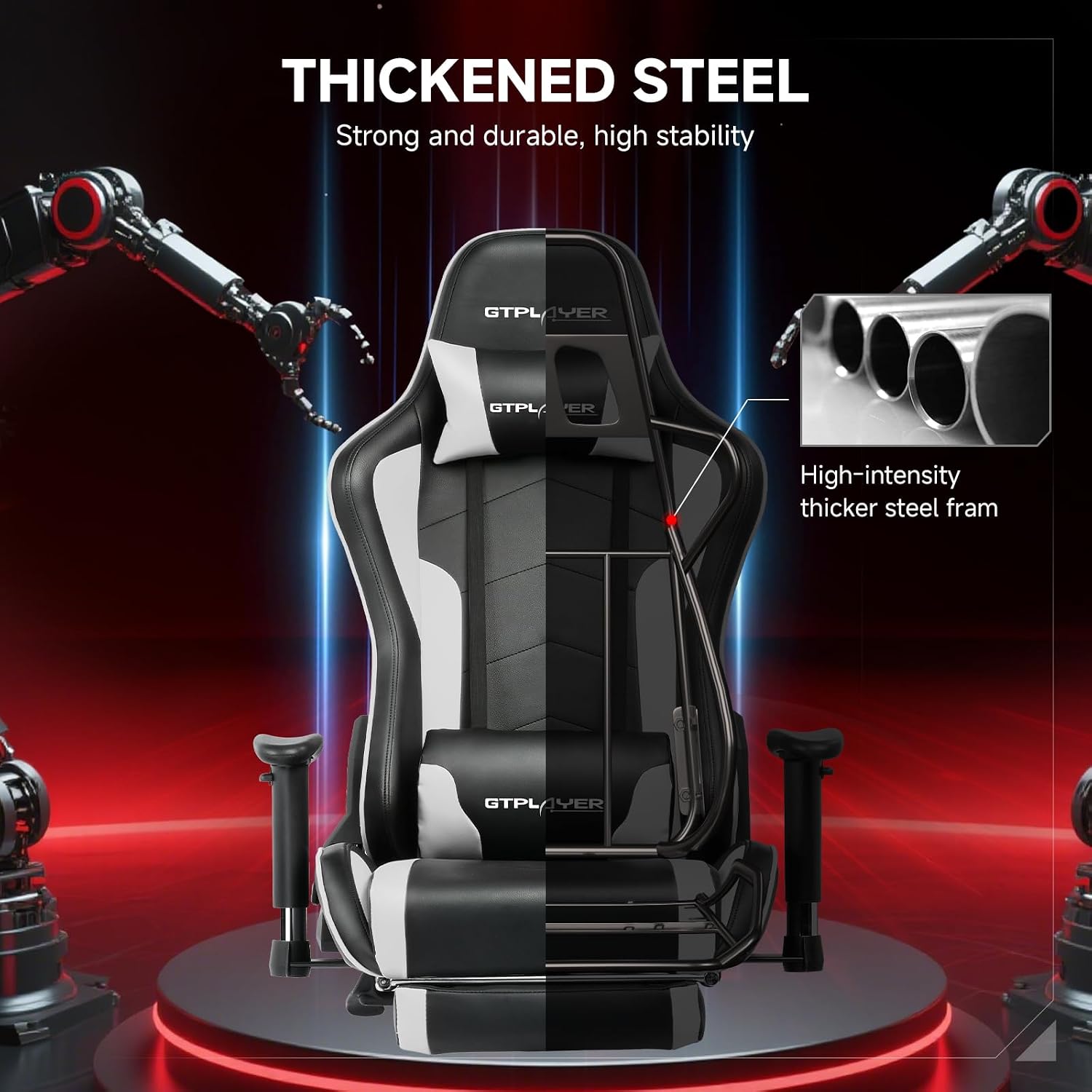 GTPLAYER Gaming Chair,Gamer Chair with Bluetooth and Adjustable Backrest,Seat Height Adjustable Computer Chairs with 3D Armrests,Video Game Chair with Footrest Speakers (White)