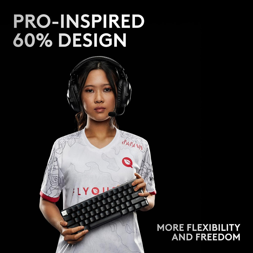 Logitech G PRO X 60 Lightspeed Wireless Gaming Keyboard, Ultra Compact TKL 60% Mechanical Keyboard for Windows PC, LIGHTSYNC RGB, Dual-Shot PBT Keycaps, GX Optical Linear Switches - Black